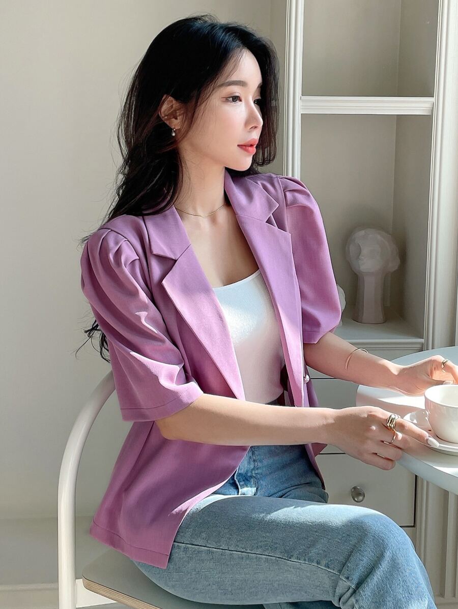 DAZY Áo khoác  âu phục nữ Nút đôi màu trơn Thanh lịch - Màu tím - Xem 1