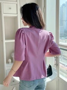 DAZY Áo khoác  âu phục nữ Nút đôi màu trơn Thanh lịch - Màu tím - Xem 2