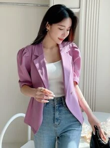 DAZY Áo khoác  âu phục nữ Nút đôi màu trơn Thanh lịch - Màu tím - Xem 3