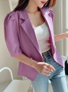 DAZY Áo khoác  âu phục nữ Nút đôi màu trơn Thanh lịch - Màu tím - Xem 5