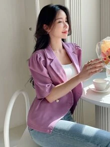 DAZY Áo khoác  âu phục nữ Nút đôi màu trơn Thanh lịch - Màu tím - Xem 6