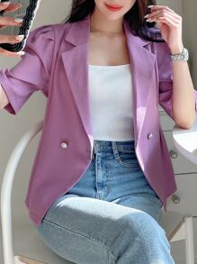 DAZY Áo khoác  âu phục nữ Nút đôi màu trơn Thanh lịch - Màu tím - Xem 7