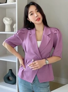 DAZY Áo khoác  âu phục nữ Nút đôi màu trơn Thanh lịch - Màu tím - Xem 8