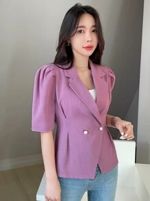 DAZY Áo khoác  âu phục nữ Nút đôi màu trơn Thanh lịch - Màu tím - Xem 9