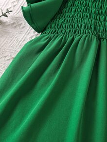 Chicas Vestido ribete con fruncido bajo con volante - Verde - Ver 3