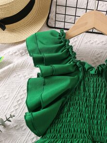 Chicas Vestido ribete con fruncido bajo con volante - Verde - Ver 4