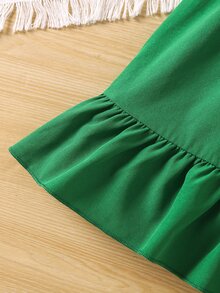 Chicas Vestido ribete con fruncido bajo con volante - Verde - Ver 5
