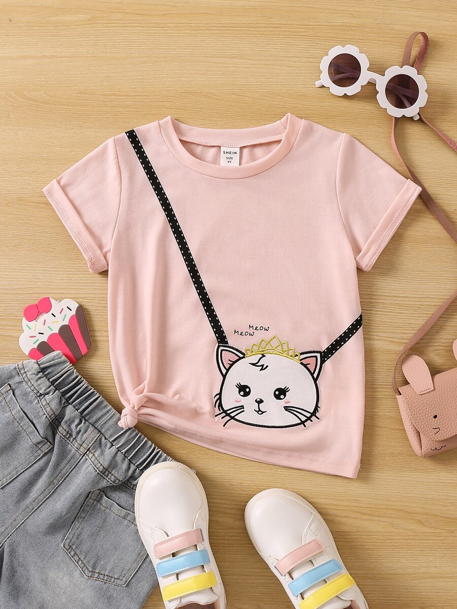 Toddler Girls Cartoon & Letter Graphic Tee - Baby Pink - View 1