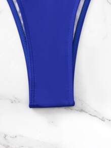 SHEIN Swim 夏季沙灘環扣連接領口比基尼泳裝套裝 - 藍色 - 查看 5