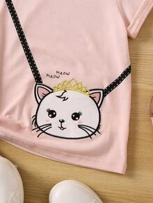 Toddler Girls Cartoon & Letter Graphic Tee - Baby Pink - View 3