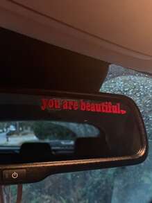 Letter Graphic Car Rearview Mirror Sticker - Red - View 1