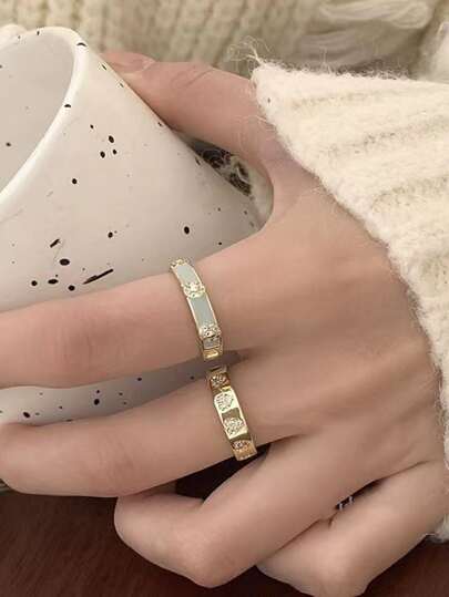 2pcs Rhinestone Decor Ring