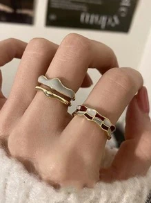 2入組棋盤格印花戒指 - 彩色 - 查看 1