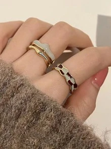 2入組棋盤格印花戒指 - 彩色 - 查看 3