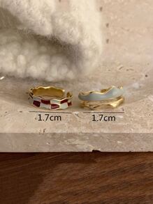 2入組棋盤格印花戒指 - 彩色 - 查看 4