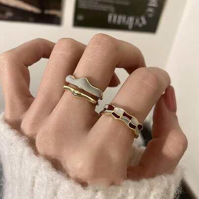 2入組棋盤格印花戒指