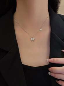蝴蝶墜飾項鍊 - 銀色 - 查看 2