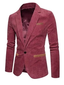 Manfinity Mode Hombres Blazer con botón de pana - Burdeos - Ver 4