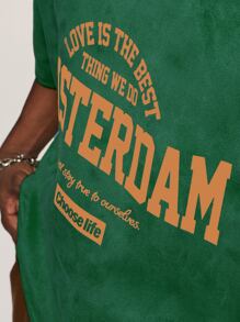 INFLATION Men Slogan Graphic Drop Shoulder Tee - Green - View 4