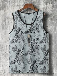 Manfinity RSRT Hombres Top tank con estampado tropical unido en contraste - Gris - Ver 1