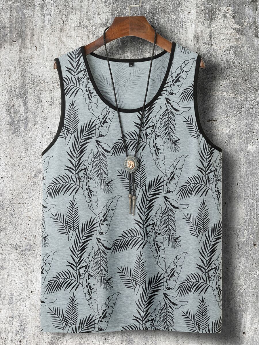 Manfinity RSRT Hombres Top tank con estampado tropical unido en contraste - Gris - Ver 1