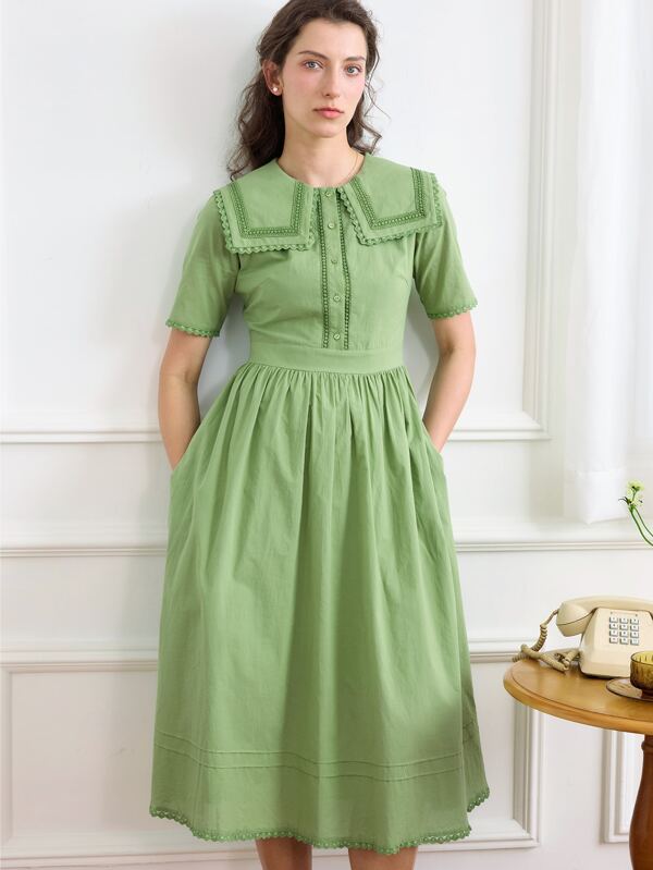 Simple Retro Sailor Collar Button Front Dress SHEIN USA