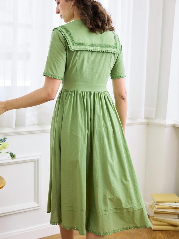 Simple Retro Sailor Collar Button Front Dress SHEIN USA