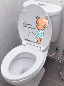 1pc PP Toilet Lid Decal, Funny Figure & Slogan Graphic Toilet Stool Commode Sticker For Bathroom - Clear - View 2