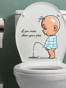 1pc PP Toilet Lid Decal, Funny Figure & Slogan Graphic Toilet Stool Commode Sticker For Bathroom - Clear - View 3