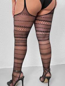 Plus Size Cut Out Fishnet Tights - Black - View 3