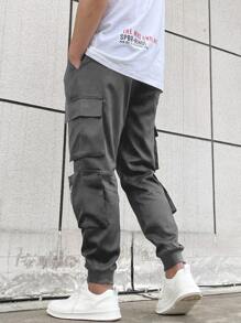 Manfinity Homme Men Flap Pocket Side Cargo Trousers - Dark Grey - View 2