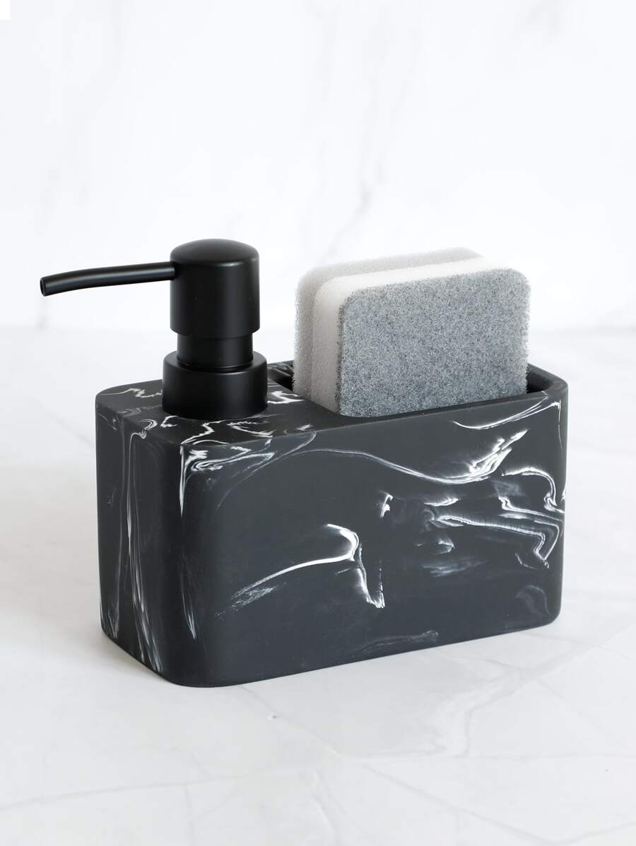 1pc Polyresin Lotion Dispenser, Modern Marble Pattern Bathroom Soap Dispenser For Bathroom - Black - View 1