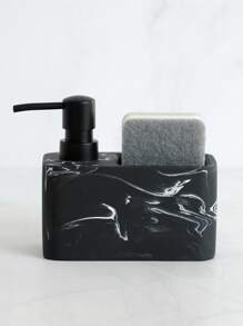 1pc Polyresin Lotion Dispenser, Modern Marble Pattern Bathroom Soap Dispenser For Bathroom - Black - View 2