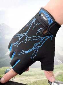 1pair Lightning & Letter Graphic Cycling Gloves - Black - View 1