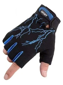 1pair Lightning & Letter Graphic Cycling Gloves - Black - View 4