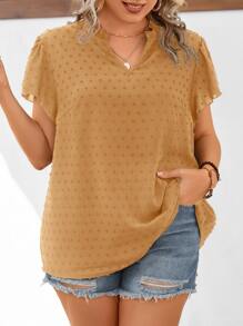 SHEIN LUNE Plus Swiss Dot Puff Sleeve Blouse - Khaki - View 1