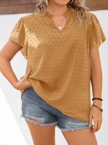 SHEIN LUNE Plus Swiss Dot Puff Sleeve Blouse - Khaki - View 3