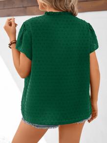 SHEIN LUNE Plus Swiss Dot Notched Neckline Butterfly Sleeve Blouse - Green - View 2