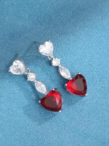 Cubic Zirconia Heart Drop Earrings - Multicolor - View 1
