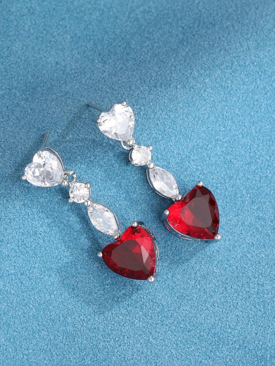 Cubic Zirconia Heart Drop Earrings - Multicolor - View 1
