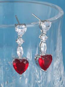 Cubic Zirconia Heart Drop Earrings - Multicolor - View 2