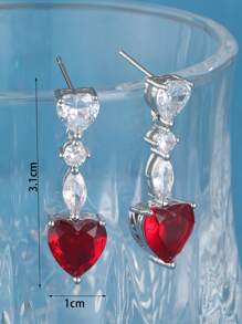 Cubic Zirconia Heart Drop Earrings - Multicolor - View 3
