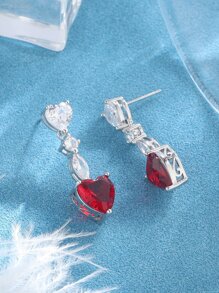 Cubic Zirconia Heart Drop Earrings - Multicolor - View 4