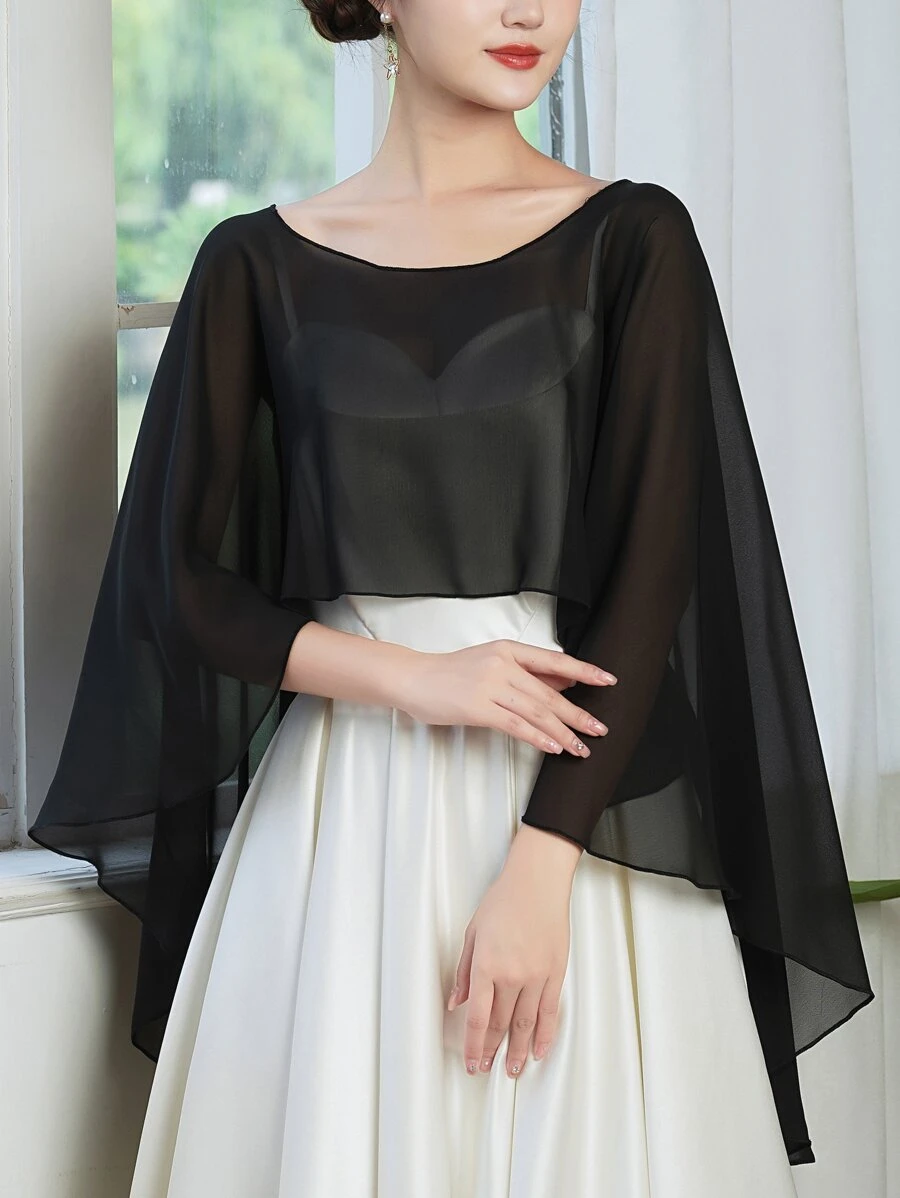 1 Áo khoác lưới trơn thời trang dự tiệc cưới cho nữ, trang phục dự tiệc mùa thu - màu đen - Xem 1
