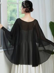 1 Áo khoác lưới trơn thời trang dự tiệc cưới cho nữ, trang phục dự tiệc mùa thu - màu đen - Xem 2