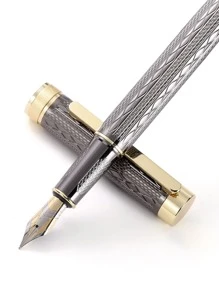 1pc Simple Fountain Pen, Minimalist Ink Pen For Office, School - Grey - View 1