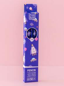 10支卡通圖形鉛筆，卡通火箭印花木鉛筆，適合學生