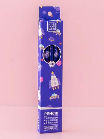 10支卡通圖形鉛筆，卡通火箭印花木鉛筆，適合學生