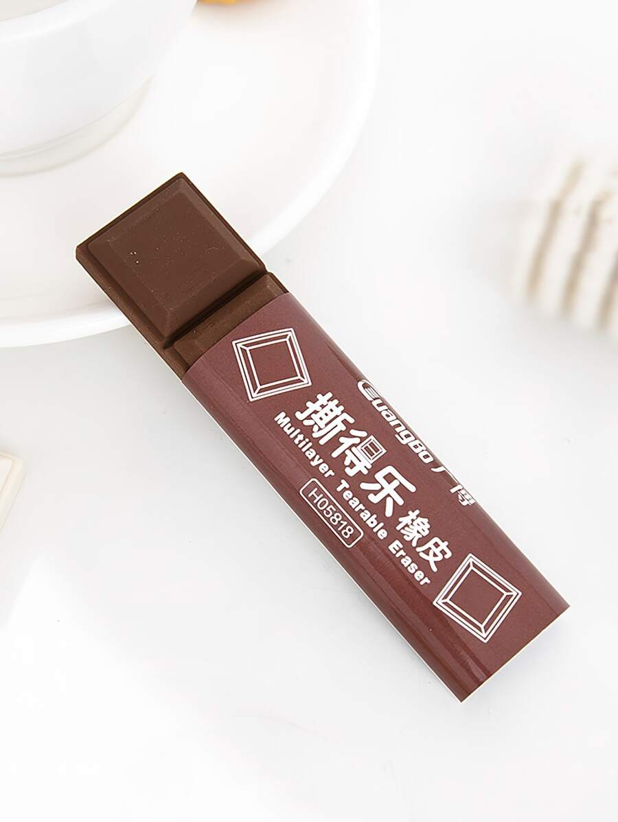 1pc Chocolate Shaped Eraser, Creative Chocolate Shaped Pencil Eraser For School, Office, Student, Painting - Black - View 1