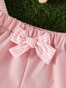 Baby Swan Print Ruffle Trim Tee & Bow Front Shorts - Multicolor - View 5